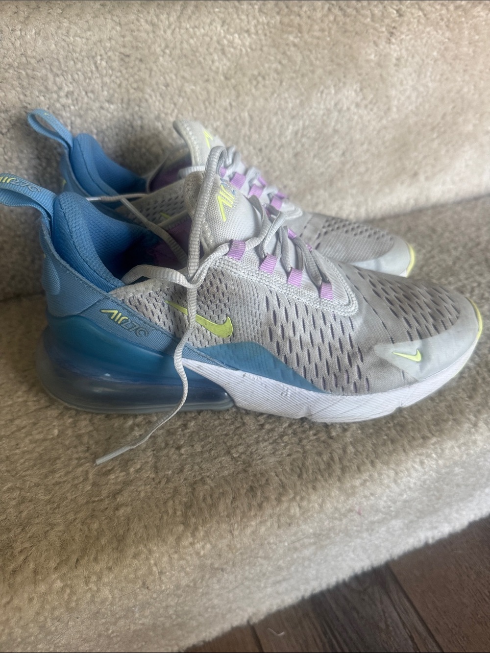 Nike Kids Air Max 270 Gray, Blue & Lime Sneakers